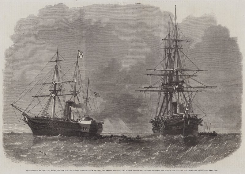 Wilks kapitány által az Egyesült Államok San Jacinto hadihajója, Messers Slidell és Mason konföderációs biztosok elfoglalása a brit Mail-Steamer Trent fedélzetén alkotó: Edwin Weedon