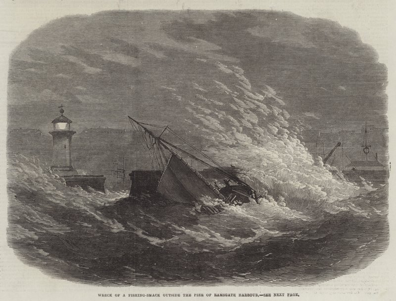Egy Fishing-Smack roncsa a Ramsgate-i kikötő mólóján kívül alkotó: Edwin Weedon