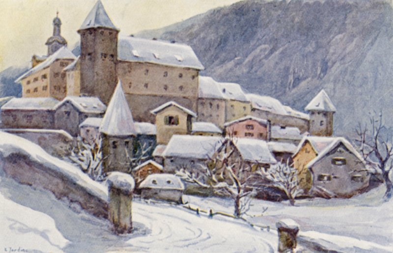 A Rajna: Chur, Coire, Püspöki Palota (színes litográfia) alkotó: Effie Jardine