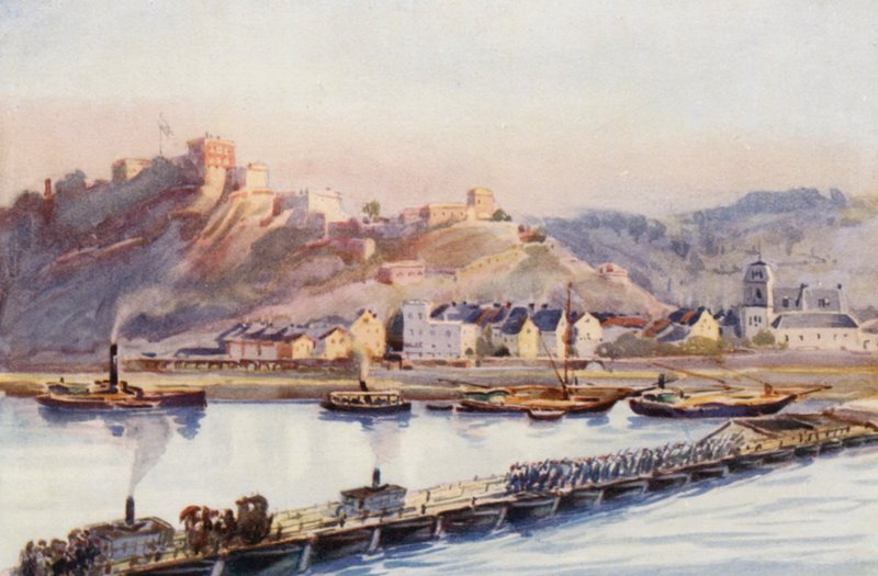 A Rajna: Ehrenbreitstein, A csónakok hídja (színes litográfia) alkotó: Effie Jardine