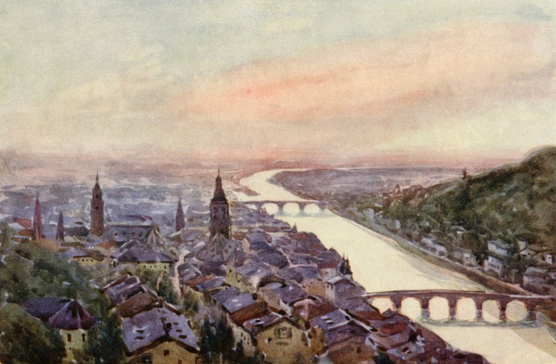 A Rajna: Heidelberg és a Neckar (színes litográfia) alkotó: Effie Jardine