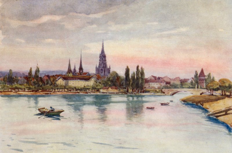 A Rajna: Konstanz, Konstanz, a tó felől (színes litográfia) alkotó: Effie Jardine