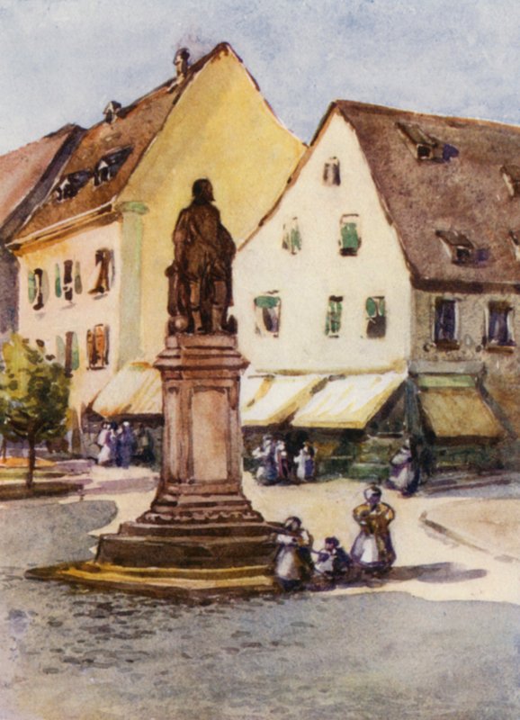 A Rajna: Drake szobra, Offenburg (színes litográfia) alkotó: Effie Jardine