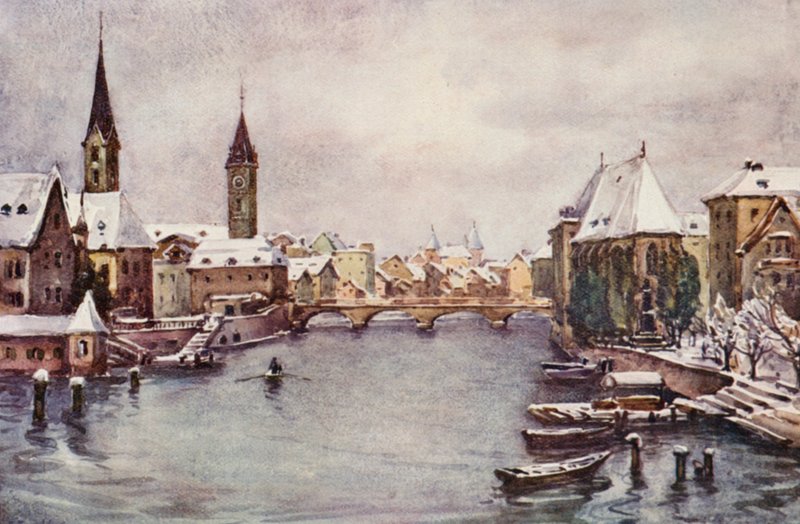 A Rajna: Zürichnél, télen (színes litográfia). alkotó: Effie Jardine