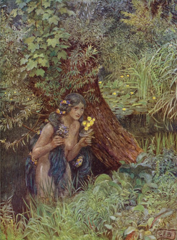 Szép, zöldes tincsekkel, mind lazán, kioldva, Mint mindegyik menyasszony volt (színes litho) alkotó: Eleanor Fortescue Brickdale
