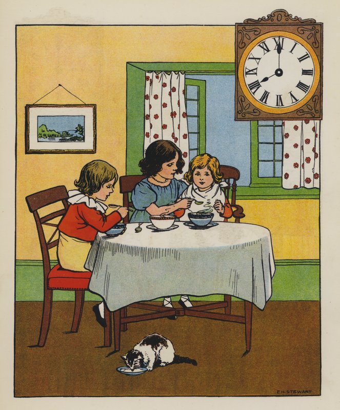 Reggeli (színes litho) alkotó: Elise H. Stewart