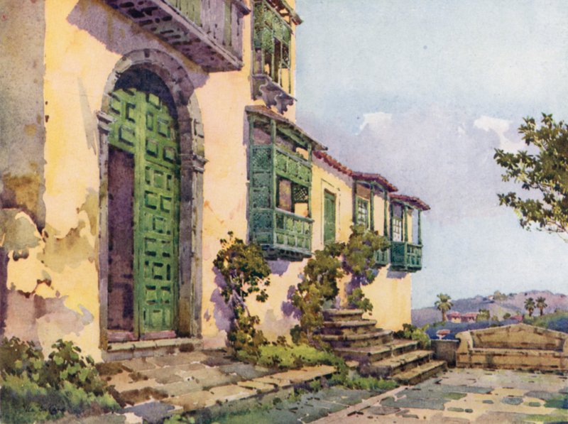 Sant Augustin kolostor, Icod de los Vinos (színes litho) alkotó: Ella Du Cane