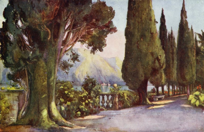 Cypress Avenue, Villa del Pizzo, Comói-tó (színes litho) alkotó: Ella Du Cane