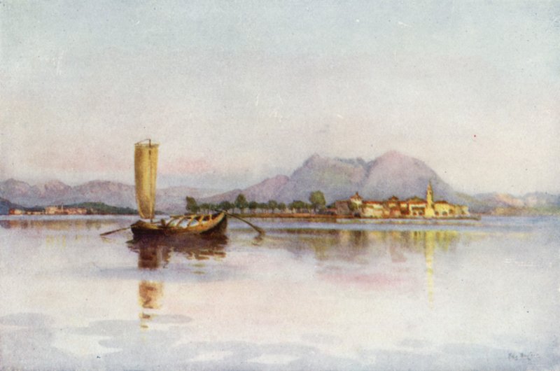 Isola Pescatori, Maggiore-tó (színes litho) alkotó: Ella Du Cane