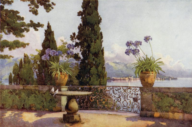 Pallanza az Isola Bella-ból, Maggiore-tó (színes litho) alkotó: Ella Du Cane