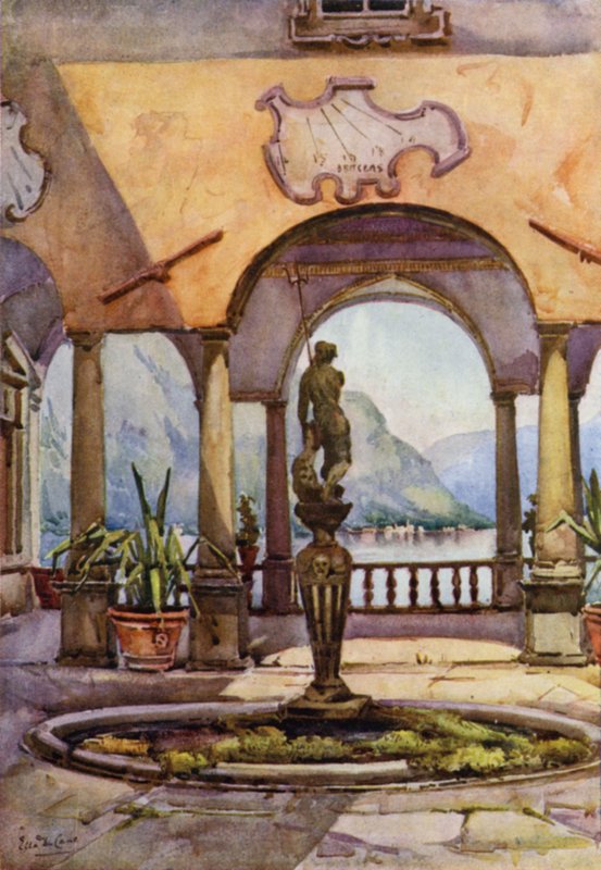 Loggia, Villa Pliniana, Comói-tó (színes litho) alkotó: Ella Du Cane