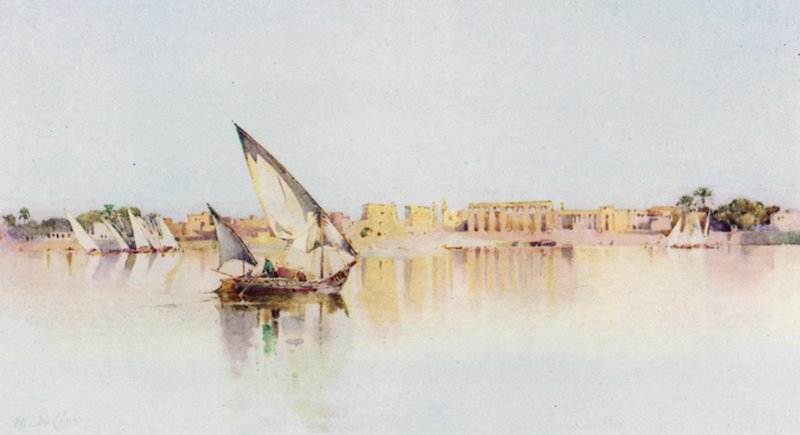 Luxor temploma, a Nílus ciszpartjáról (színes litho) alkotó: Ella Du Cane