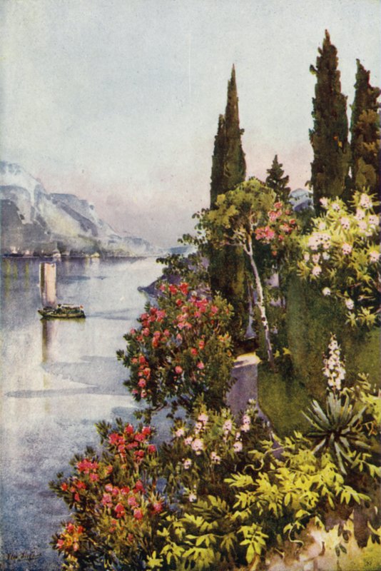 Villa Giulia, Comói-tó (színes litho) alkotó: Ella Du Cane