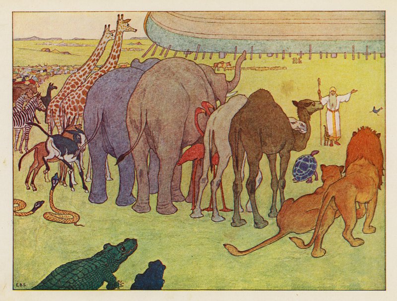 Noé bárkája: Az állatok összeszerelése (színes litográfia) alkotó: Elmer Boyd Smith