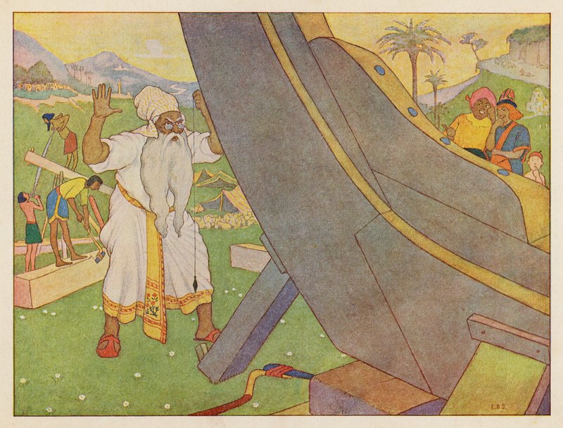Noé bárkája: A bárka építése (színes litográfia) alkotó: Elmer Boyd Smith