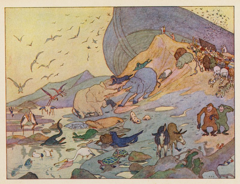 Noé bárkája: A bárkából való kilépés (színes litográfia) alkotó: Elmer Boyd Smith