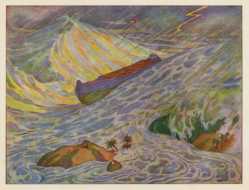 Noé bárkája: Az özönvíz (színes litográfia) alkotó: Elmer Boyd Smith