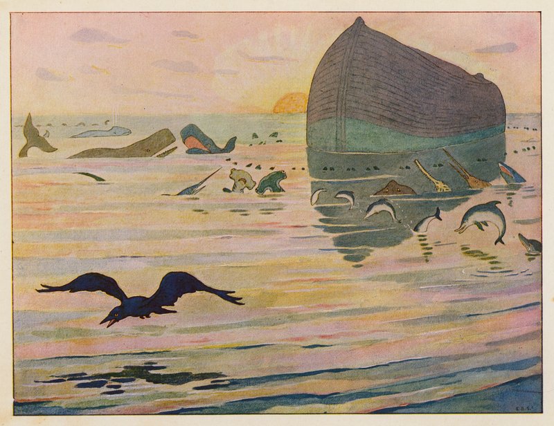 Noé bárkája: A holló kiküldése (színes litográfia) alkotó: Elmer Boyd Smith