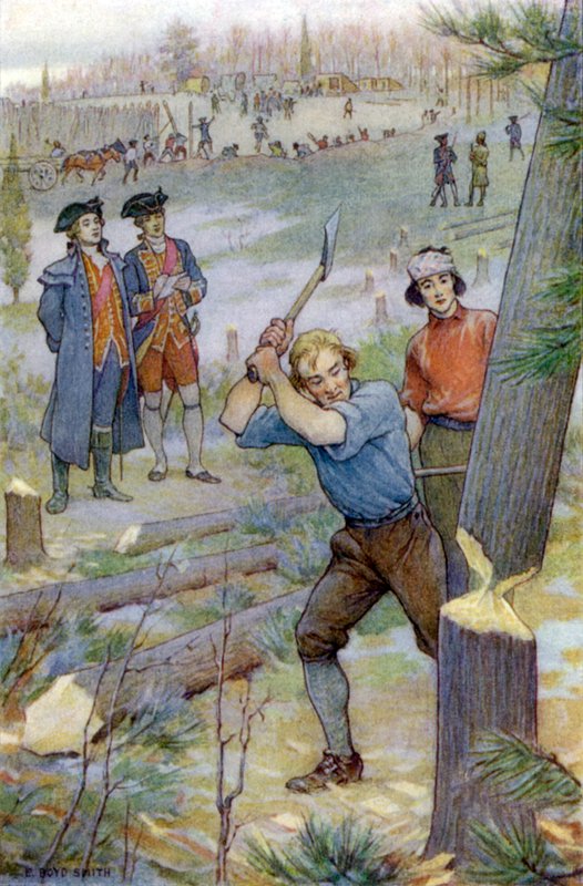 A fejszéink... azonnal munkába álltak, hogy kivágják a fákat alkotó: Elmer Boyd Smith