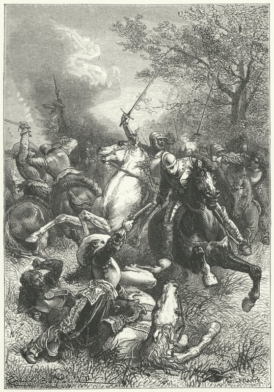 Cromwell ironsidei a royalista lovasság ellen az angol polgárháborúban (metszet) alkotó: Emile Antoine (after) Bayard