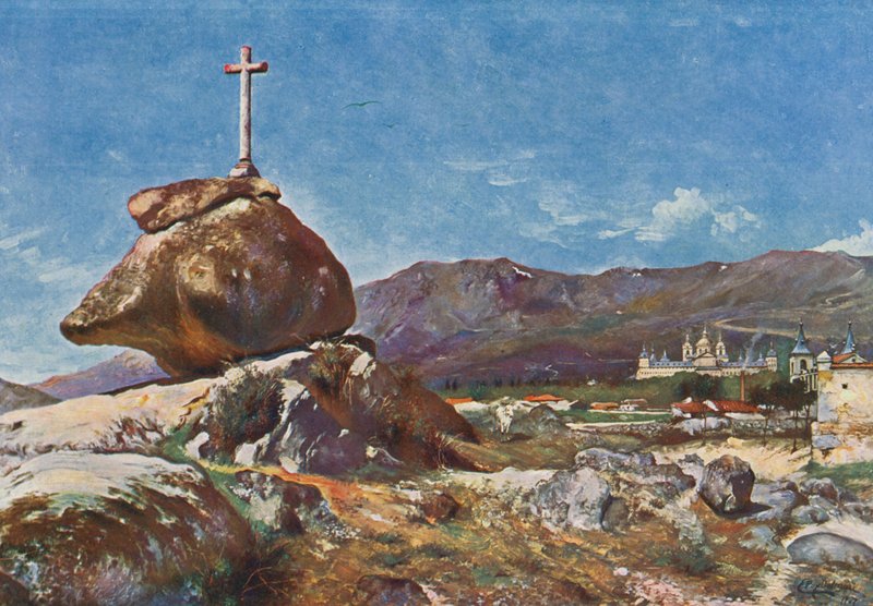 Elscorial: A bitófakereszt (színes litográfia) alkotó: Emilio Poy Dalmau