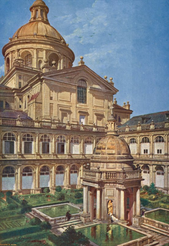 Elscorial: Patio de Los Evangelistas (színes litográfia) alkotó: Emilio Poy Dalmau