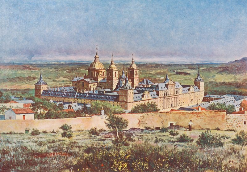 El Elscorial: Vista General (színes litográfia) alkotó: Emilio Poy Dalmau
