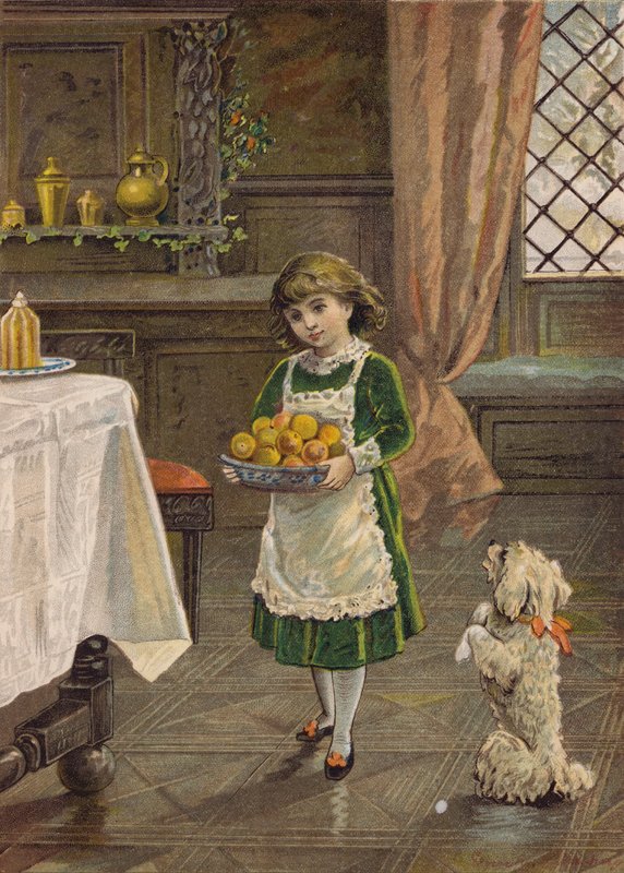 Lány egy tál gyümölcsöt cipel (kromolito) alkotó: Emily Jane Harding Andrews