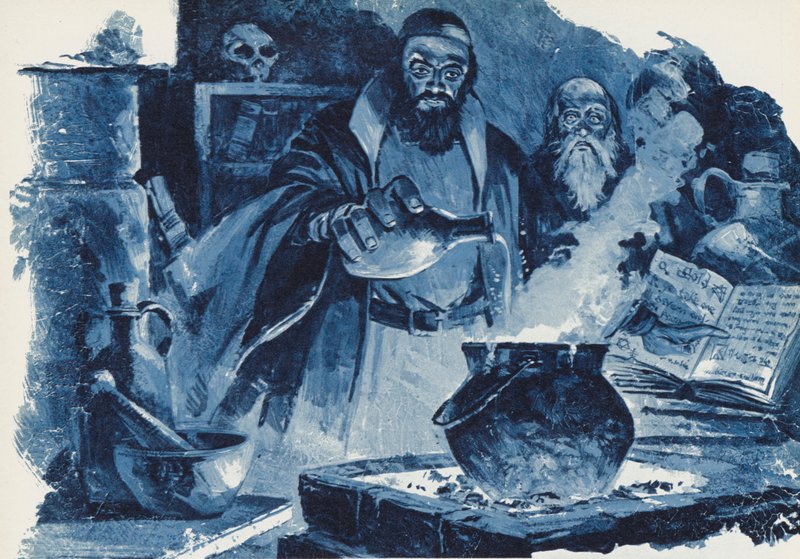 Alkimista, arról álmodik, hogy az ólmot arannyá változtatja alkotó: English School