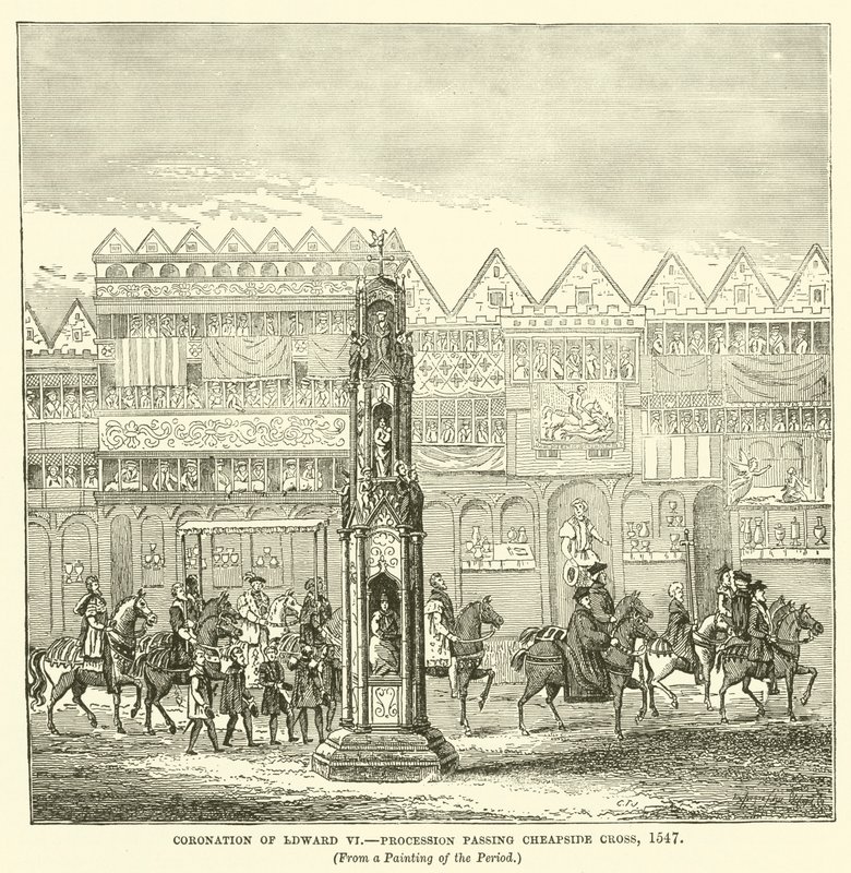 VI. Eduárd megkoronázása, menet a Cheapside Cross mellett, 1547 alkotó: English School
