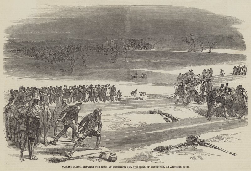Curling mérkőzés Earl of Mansfield és Eglinton grófja között az Airthrey Loch-on alkotó: English School