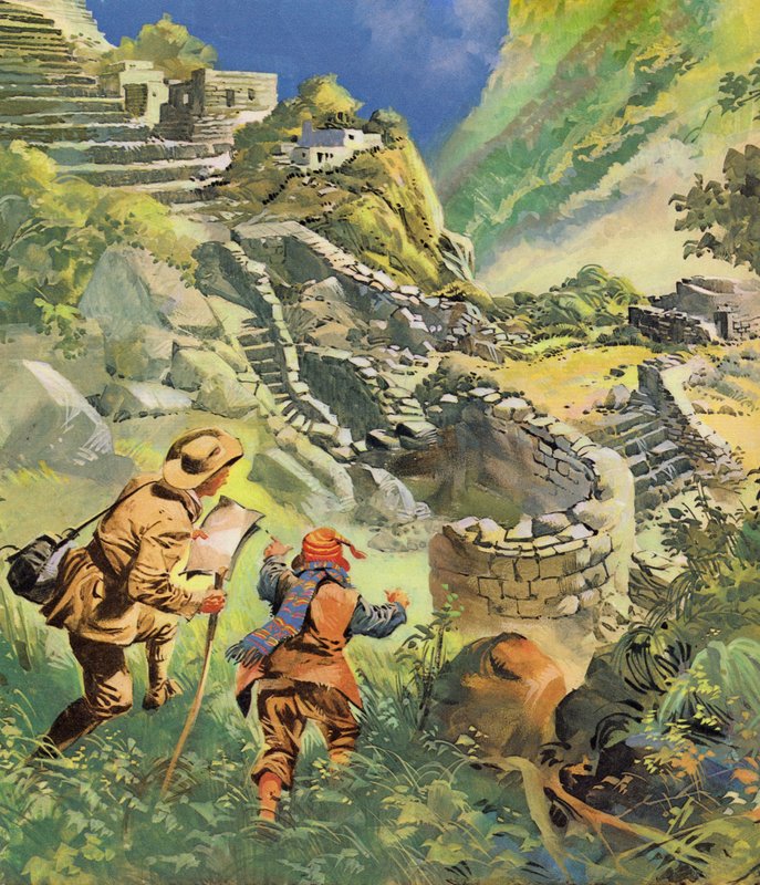 Hiram Bingham felfedezi az elveszett inka várost, Machu Picchut Peruban alkotó: English School