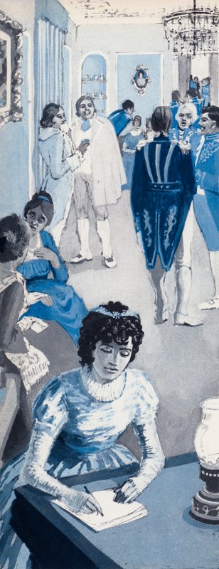 Jane Austen gyakran bement a sarokba, hogy feljegyezzen néhány beszélgetést alkotó: English School