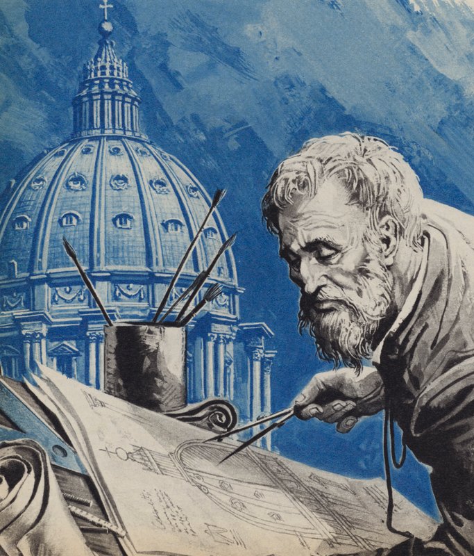 Michelangelo, a római Szent Péter-kupola tervével alkotó: English School