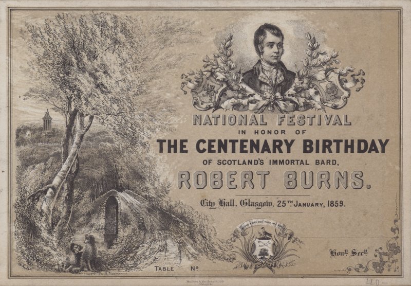 Nemzeti Fesztivál Skócia centenáriumi születésnapja tiszteletére Halhatatlan Bard, Robert Burns, 1859. január 25. alkotó: English School