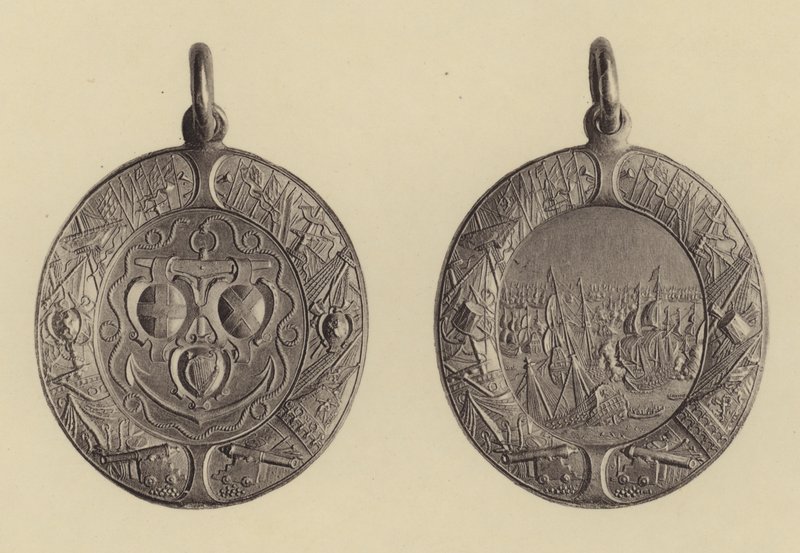 A haditengerészeti jutalom előlapja és hátlapja Blakes admirális hollandok felett aratott győzelméért, 1652-3 alkotó: English School