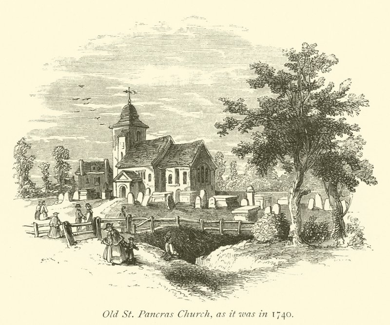 A régi Szent Pancras-templom, ahogy 1740-ben volt alkotó: English School