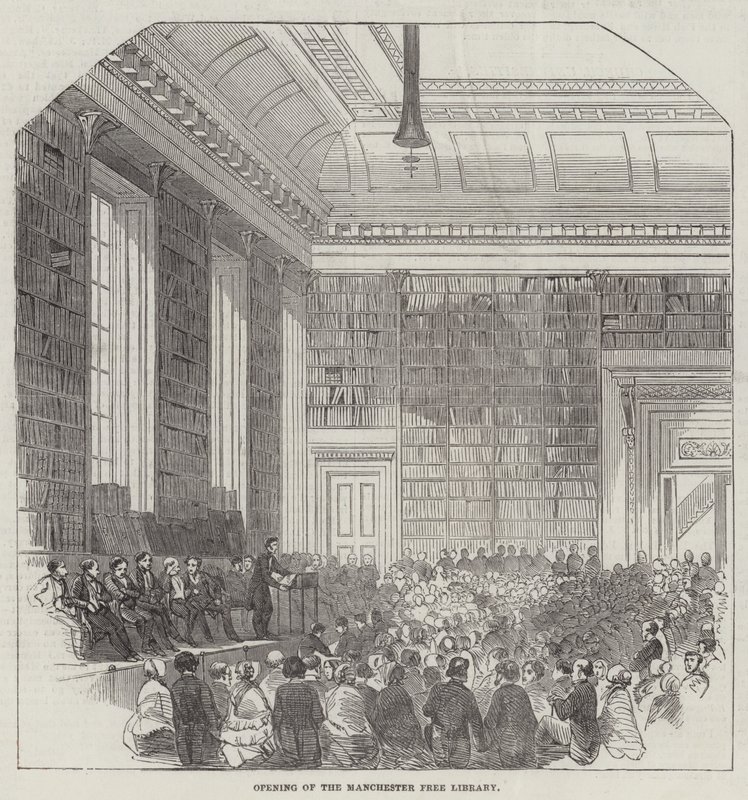 A Manchester Free Library megnyitása alkotó: English School