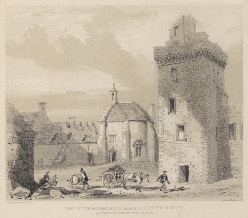Az Érseki Palota és a Szent Miklós-kápolna része, ahogyan 1780 körül álltak alkotó: English School