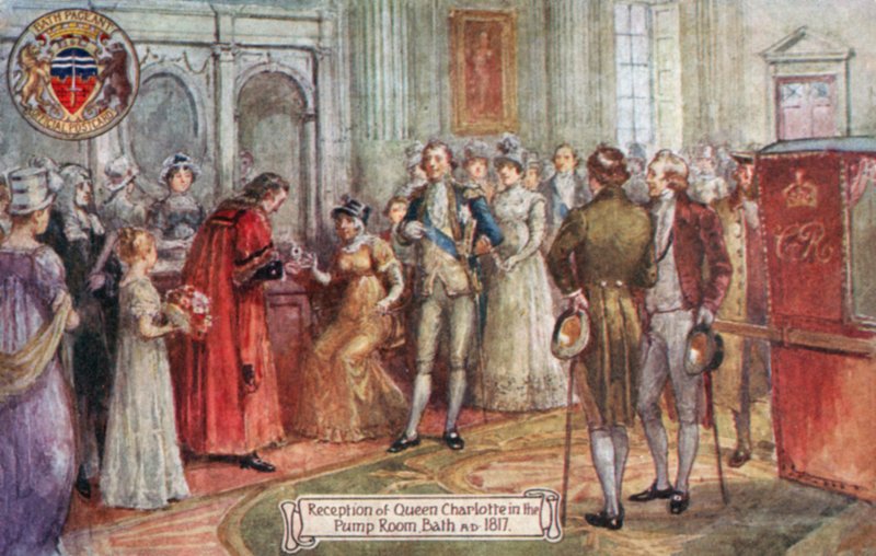 Charlotte királynő fogadása a szivattyúszobában, Bath, i.sz. 1817 alkotó: English School