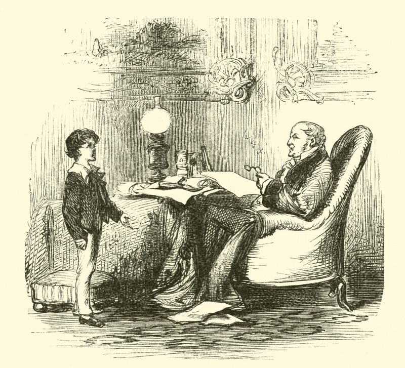 Robert Peel, szónoki gyakorlaton apjával alkotó: English School