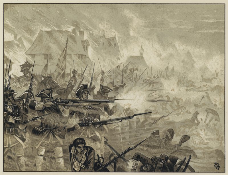 A 34. (Cholmondeleys-ezred) Fontenoy-ban, segít a Fontenoy-i visszavonulás fedezésében, 1745. május 11. alkotó: English School