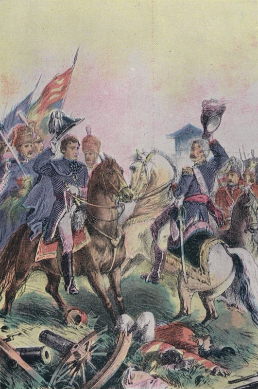 Wellington hercege és Blucher tábornagy találkozása a waterlooi csata után, 1815 alkotó: English School
