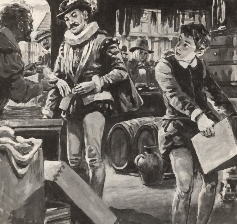 William Shakespeare fiúként, apjának segített a boltban alkotó: English School