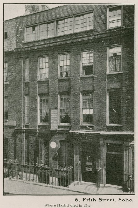 6 Frith Street, Soho, ahol Haziltt 1830-ban meghalt alkotó: English Photographer