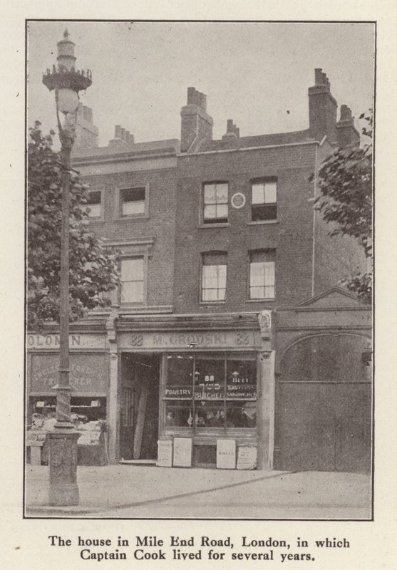 88 Mile End Road, London, ház, ahol James Cook kapitány angol felfedező élt 1764-től haláláig (f/w fotó) alkotó: English Photographer