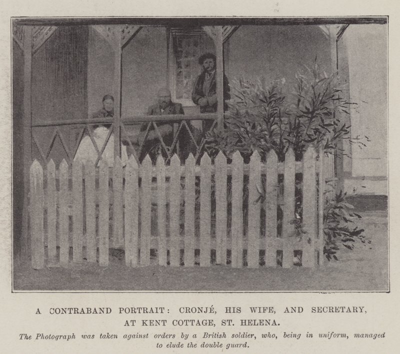 Egy csempészportré, Cronje, a felesége és titkára a Kent Cottage-ban, St Helena alkotó: English Photographer