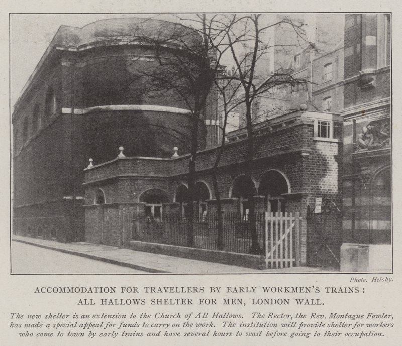 Szállás Early Workmens vonatokkal utazóknak, All Hallows Shelter for Men, London Wall alkotó: English Photographer