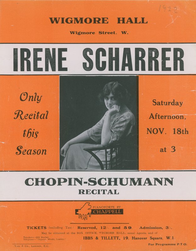 Irene Scharrer közreműködésével készült Chopin-Schumann előadás hirdetése alkotó: English Photographer