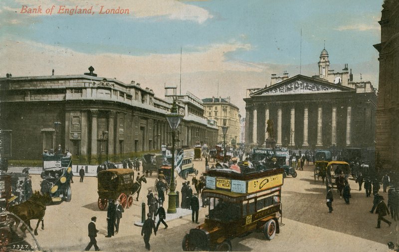 Bank of England, London. 1913-ban feladott képeslap. alkotó: English Photographer